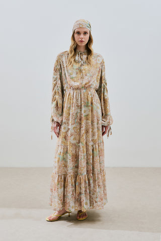 Ruched Chiffon Maxi Dress Blossoms