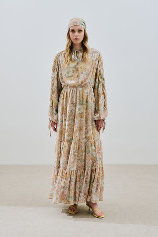 Ruched Chiffon Maxi Dress Blossoms