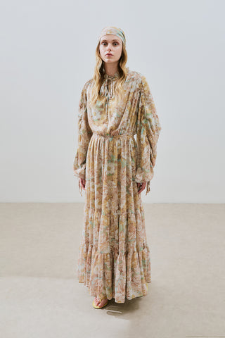 Ruched Chiffon Maxi Dress Blossoms