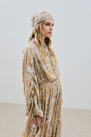 Ruched Chiffon Maxi Dress Blossoms