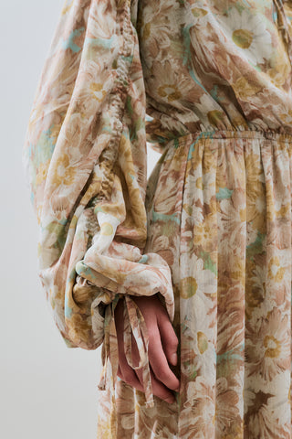 Ruched Chiffon Maxi Dress Blossoms