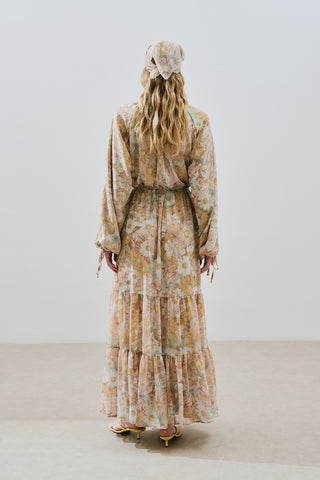 Ruched Chiffon Maxi Dress Blossoms