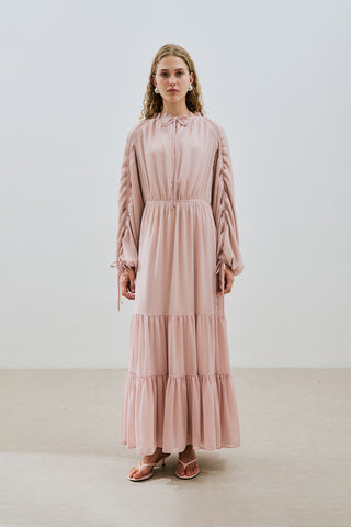 Ruched Chiffon Maxi Dress Powder