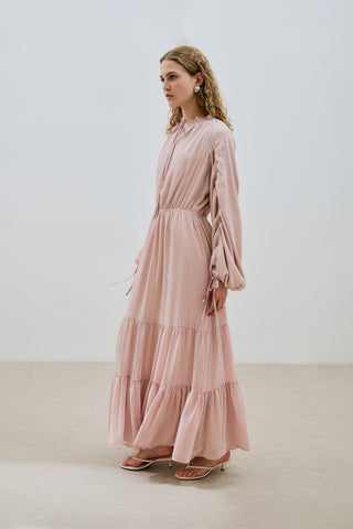 Ruched Chiffon Maxi Dress Powder