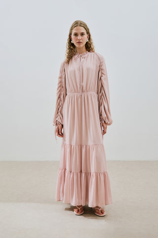Ruched Chiffon Maxi Dress Powder