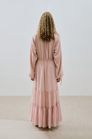 Ruched Chiffon Maxi Dress Powder