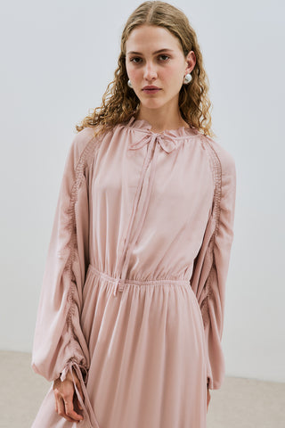 Ruched Chiffon Maxi Dress Powder