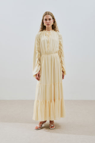 Ruched Chiffon Maxi Dress Soft Yellow