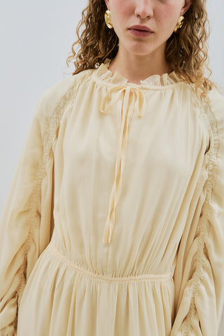 UZUN BÜZGÜLÜ ŞİFON ELBİSE SOFT SARI