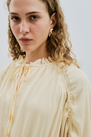 UZUN BÜZGÜLÜ ŞİFON ELBİSE SOFT SARI