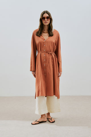 Textured Button Longline Tunic Cinnamon