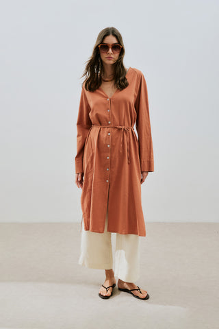 Textured Button Longline Tunic Cinnamon
