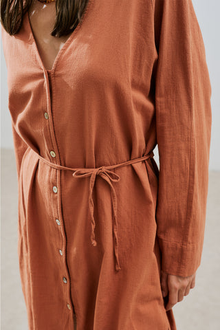 Textured Button Longline Tunic Cinnamon