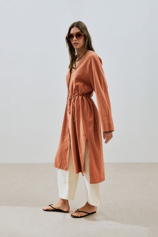 Textured Button Longline Tunic Cinnamon