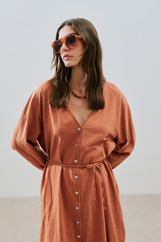 Textured Button Longline Tunic Cinnamon