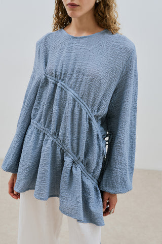 Ruched Tie Textured Tunic Blue
