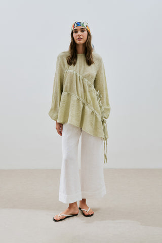 Ruched Tie Textured Tunic Green
