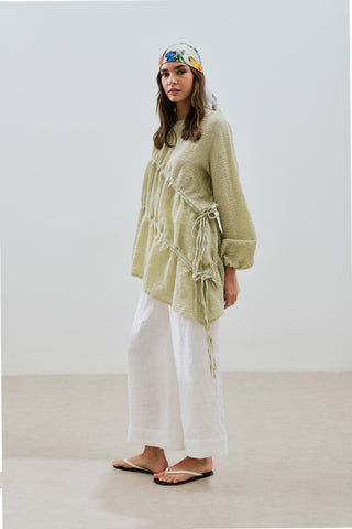 Ruched Tie Textured Tunic Green