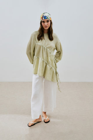 Ruched Tie Textured Tunic Green