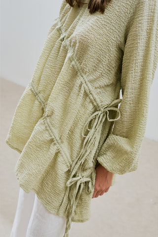 Ruched Tie Textured Tunic Green