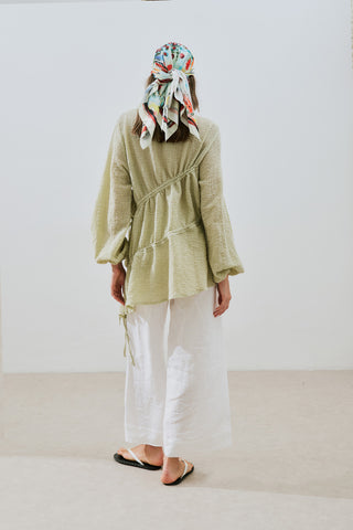 Ruched Tie Textured Tunic Green