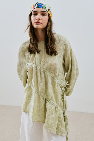Ruched Tie Textured Tunic Green