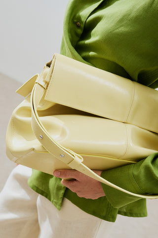 Faux Leather Flap Tote Bag Yellow