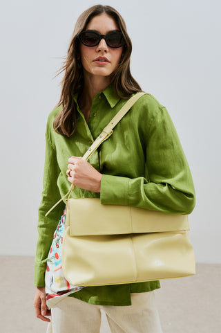 Faux Leather Flap Tote Bag Yellow
