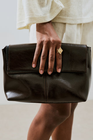 Faux Leather Flap Bag Brown
