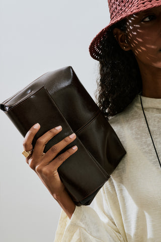 Faux Leather Flap Bag Brown