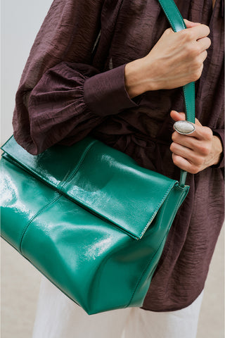 Faux Leather Flap Tote Bag Teal