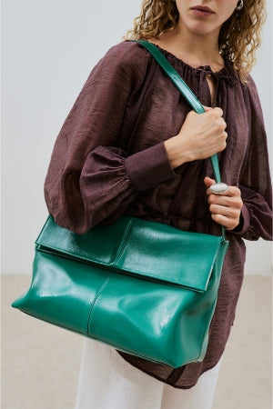 Faux Leather Flap Tote Bag Teal