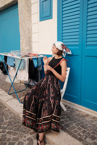 Patterned Cotton Tiered Skirt Alma