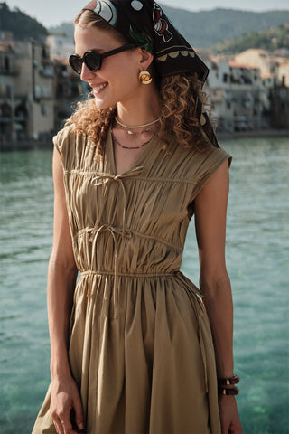 Ruched Tie Detail Dress Sand