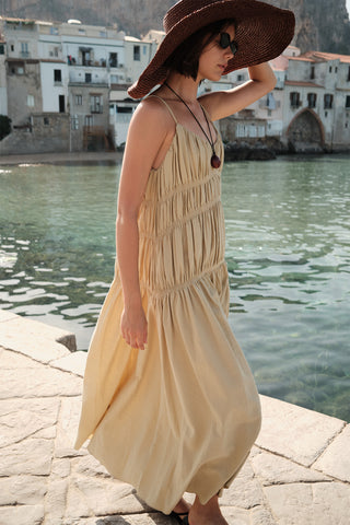 Textured Ruched Dress Natural