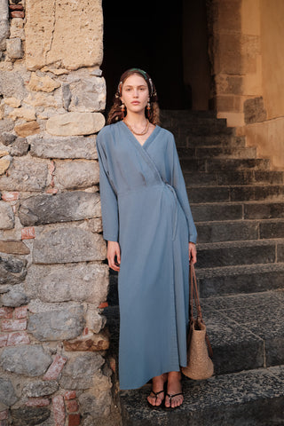 Textured Wrap Dress Indigo