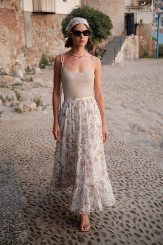 Ruched Chiffon Maxi Skirt Garden