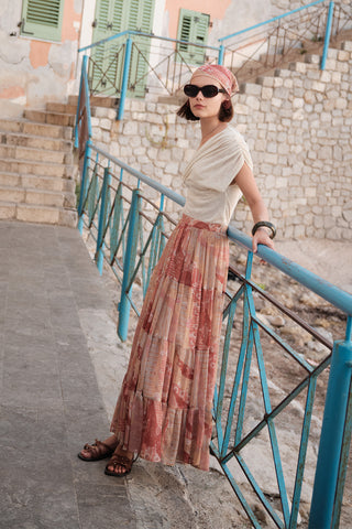 Ruched Chiffon Maxi Skirt Bohem
