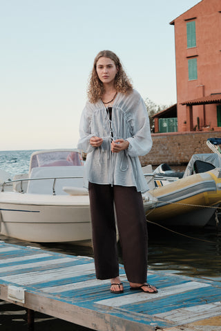 Linen Tie Trousers Dark Brown