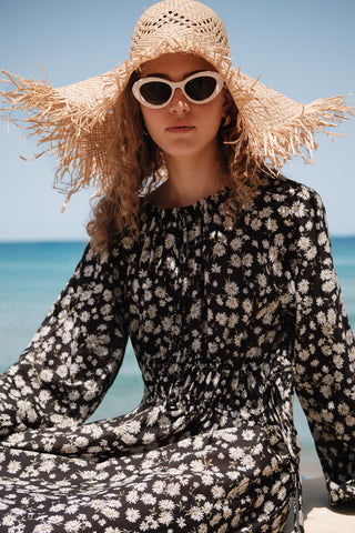 Fringed Straw Hat Beige