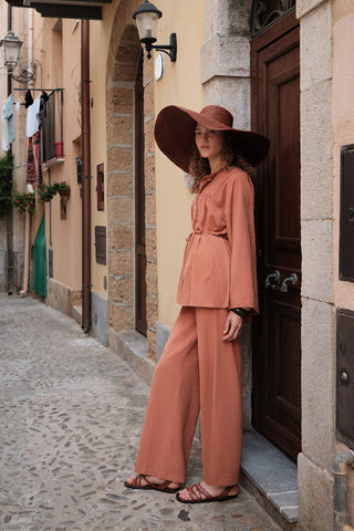 Textured Tie Trousers Cinnamon