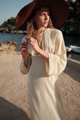 Textured Stripe Detail Dress Natural