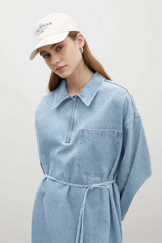 Collar Detail Denim Dress Ice Blue
