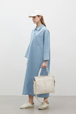 Collar Detail Denim Dress Ice Blue