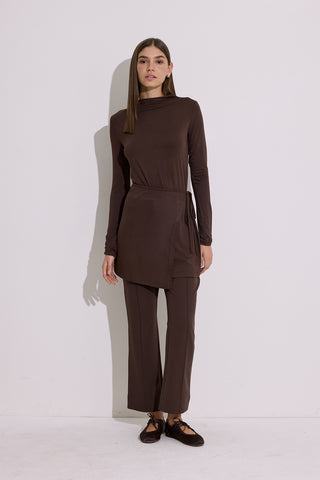 Draped Tie Detail Blouse Brown