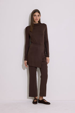 Draped Tie Detail Blouse Brown