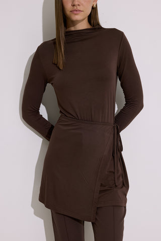 Draped Tie Detail Blouse Brown