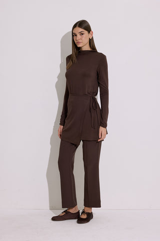 Draped Tie Detail Blouse Brown