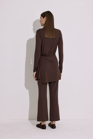 Draped Tie Detail Blouse Brown