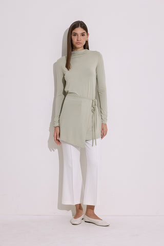 Draped Tie Detail Blouse Pastel Green